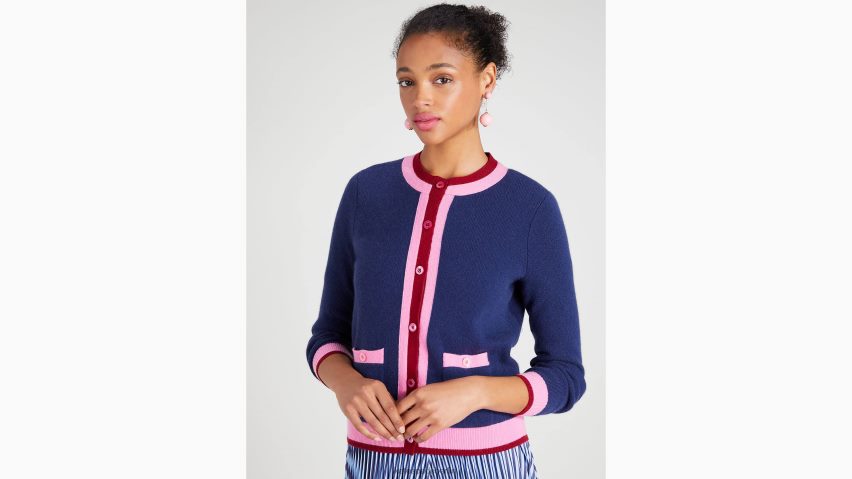 de Kate Spade Frauen Strickjacke aus Kaschmir mit Rundhalsausschnitt Französische Marine NB82J2913 Bekleidung