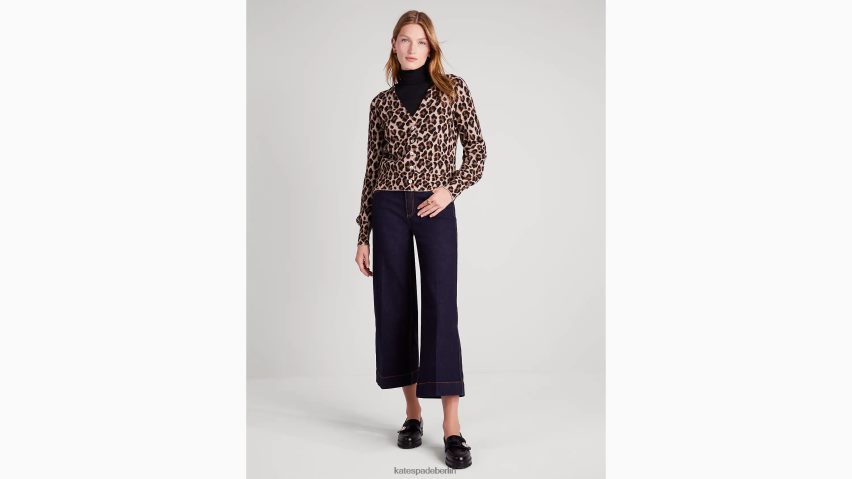 de Kate Spade Frauen Strickjacke mit Leopardenmuster geröstete Cashewnüsse NB82J2942 Bekleidung