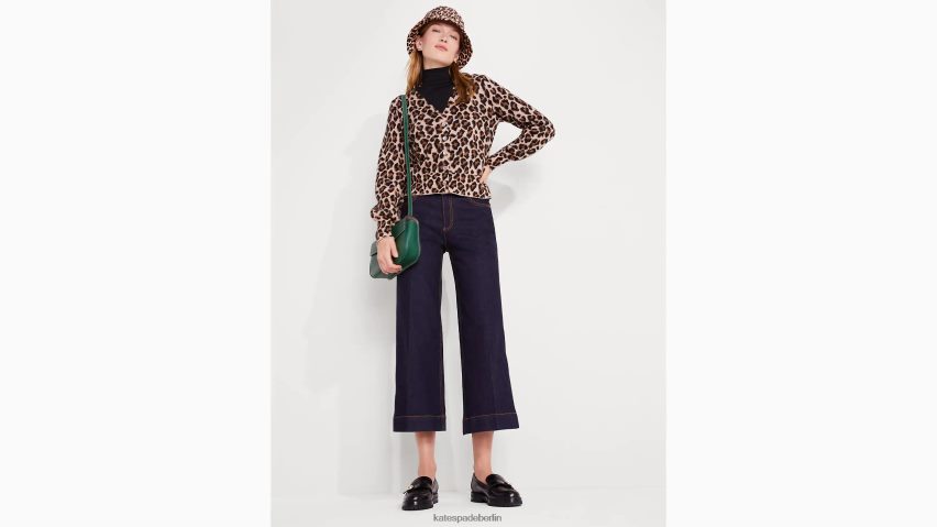 de Kate Spade Frauen Strickjacke mit Leopardenmuster geröstete Cashewnüsse NB82J2942 Bekleidung