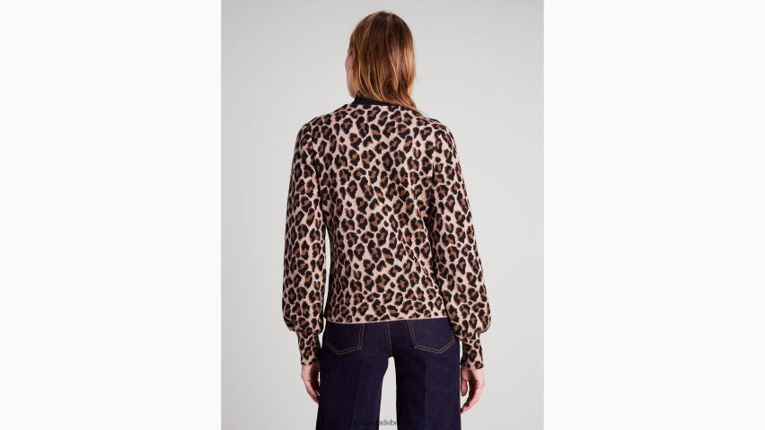de Kate Spade Frauen Strickjacke mit Leopardenmuster geröstete Cashewnüsse NB82J2942 Bekleidung