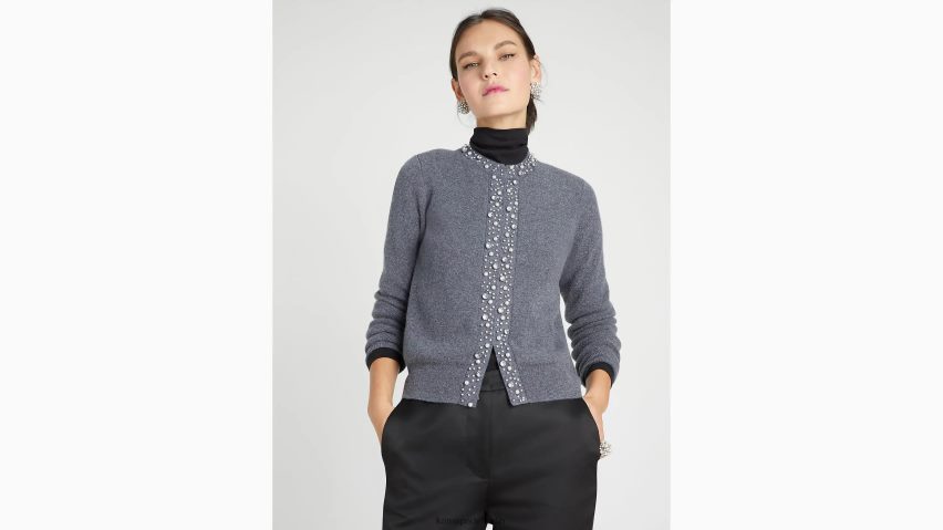 de Kate Spade Frauen Strickjacke mit Perlen- und Strassverzierung graue Melange NB82J2944 Bekleidung