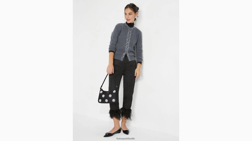de Kate Spade Frauen Strickjacke mit Perlen- und Strassverzierung graue Melange NB82J2944 Bekleidung