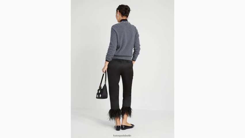 de Kate Spade Frauen Strickjacke mit Perlen- und Strassverzierung graue Melange NB82J2944 Bekleidung