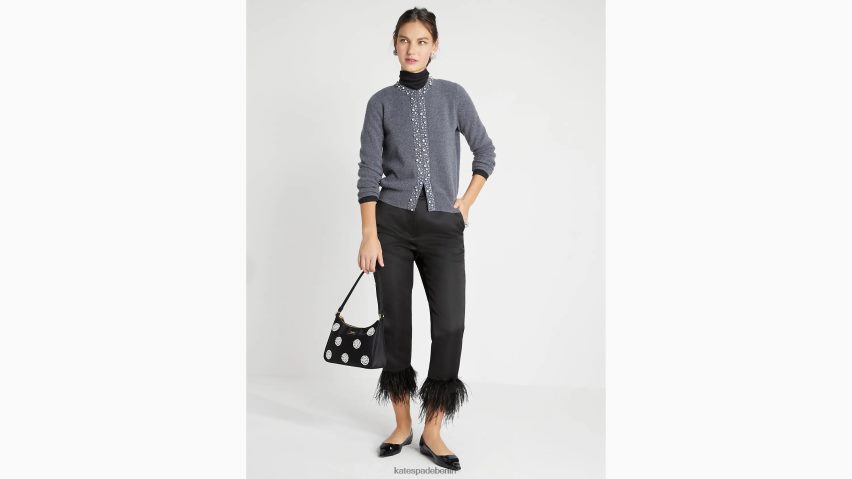 de Kate Spade Frauen Strickjacke mit Perlen- und Strassverzierung graue Melange NB82J2944 Bekleidung