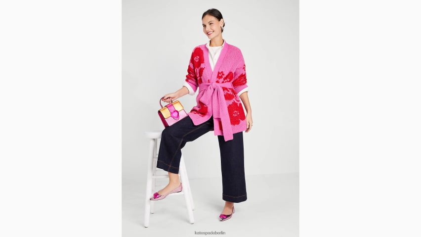 de Kate Spade Frauen Strickjacke mit Rosengarten-Intarsienmuster rosa Wolke NB82J2867 Bekleidung