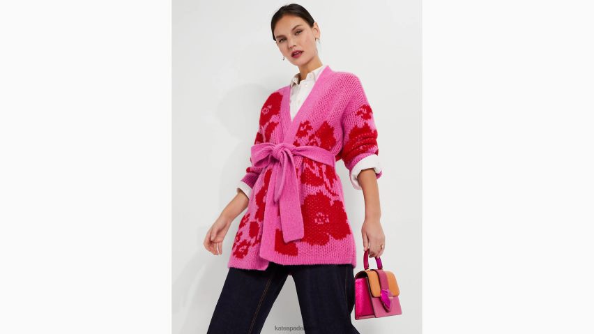 de Kate Spade Frauen Strickjacke mit Rosengarten-Intarsienmuster rosa Wolke NB82J2867 Bekleidung