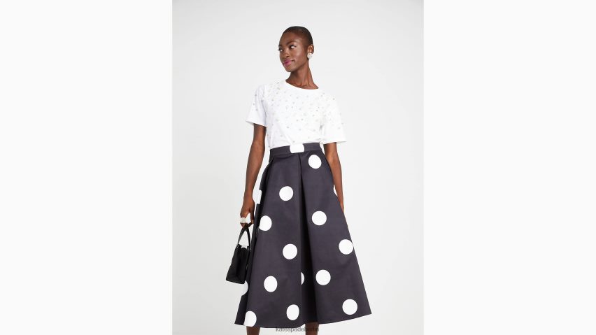 de Kate Spade Frauen T-Shirt mit Perlen-Strassverzierung frisches Weiß NB82J2776 Bekleidung