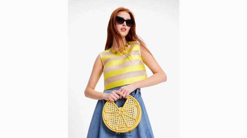de Kate Spade Frauen Tasche aus Raffiabast mit Zitronentropfen und Henkel oben Löwenzahngelb multi NB82J2197 Zubehör