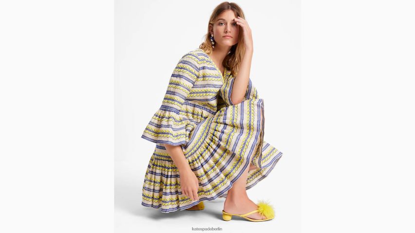 de Kate Spade Frauen Tunika mit Markisenstreifen-Stickerei perfektes Beige NB82J2708 Bekleidung