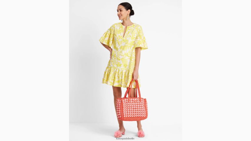 de Kate Spade Frauen Tunika mit tropischem Blattwerk Cadmiumgelb/Creme NB82J2719 Bekleidung