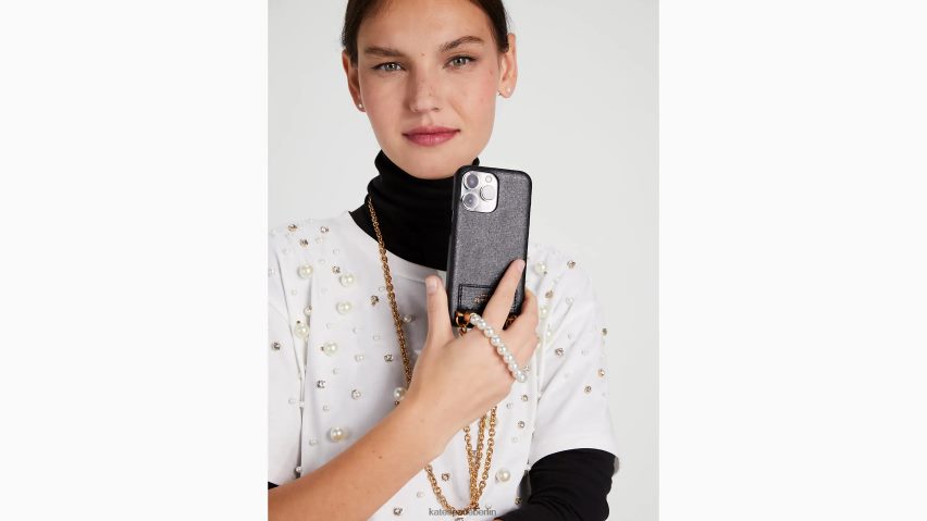 de Kate Spade Frauen Umhängetasche für das iPhone 13 Pro in Perlmutt- und Pavé-Optik Schwarz NB82J21419 Zubehör