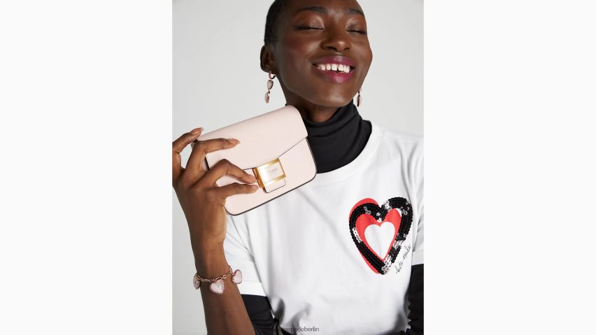 de Kate Spade Frauen Umhängetasche „Katy“ aus strukturiertem Leder mit Klappenkette Mochi-Rosa NB82J264 Zubehör