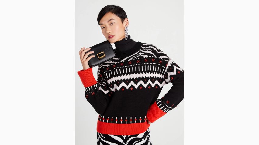 de Kate Spade Frauen Umhängetasche „Katy“ aus strukturiertem Leder mit Klappenkette Schwarz NB82J263 Zubehör