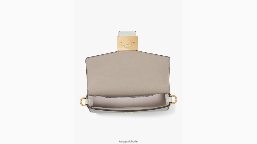 de Kate Spade Frauen Umhängetasche „Katy“ aus strukturiertem Leder mit Klappenkette kristallblau NB82J262 Zubehör