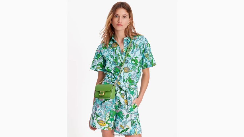 de Kate Spade Frauen Umhängetasche „Katy“ aus strukturiertem Leder mit Klappenkette ks grün NB82J265 Zubehör