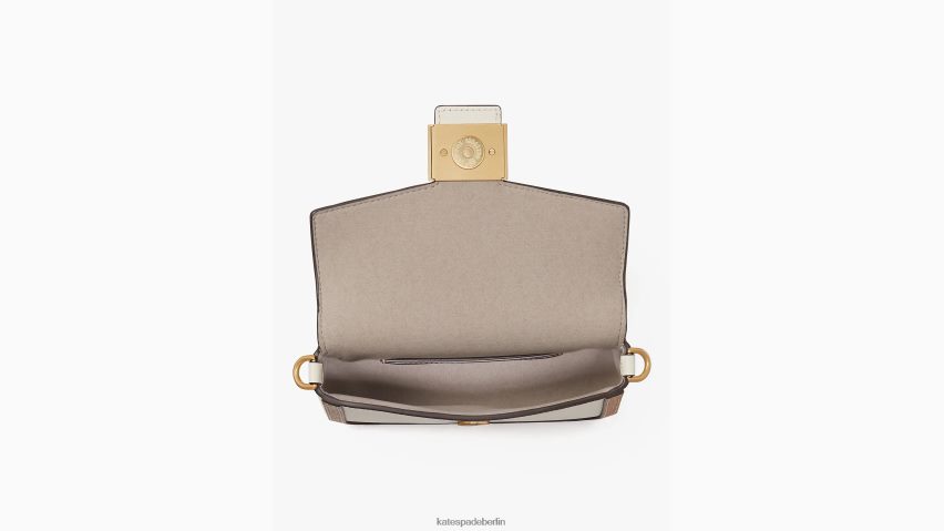 de Kate Spade Frauen Umhängetasche „Katy“ aus texturiertem Leder mit Klappenkette und Farbblockdesign Halo weiß multi NB82J2440 Zubehör