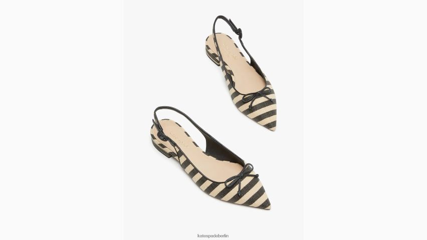 de Kate Spade Frauen Veronica Slingback-Flats aus Raffiabast Schwarz/Strandsand NB82J2589 Schuhwerk