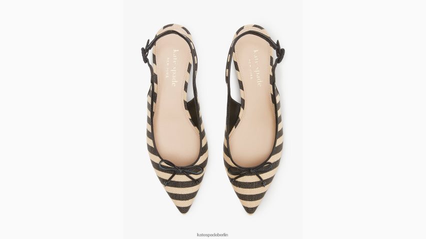 de Kate Spade Frauen Veronica Slingback-Flats aus Raffiabast Schwarz/Strandsand NB82J2589 Schuhwerk