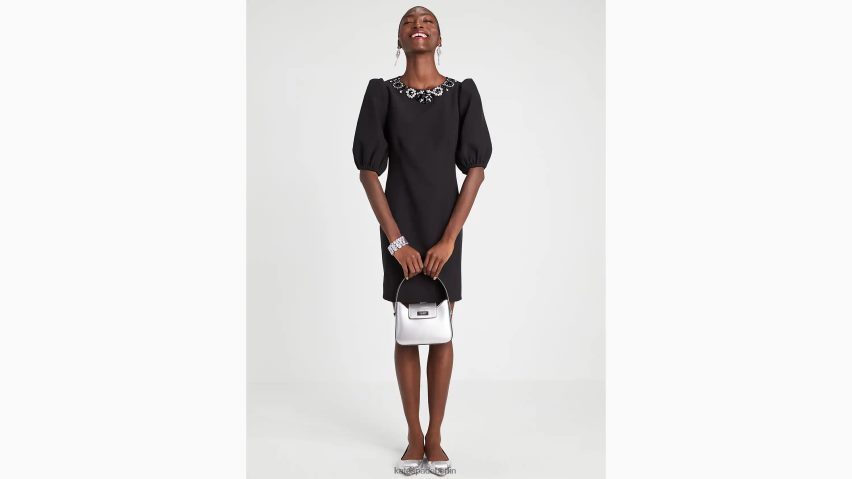 de Kate Spade Frauen Verziertes Kleid aus doppeltem Krepp Schwarz NB82J2898 Bekleidung