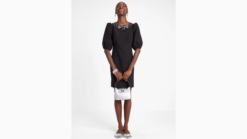 de Kate Spade Frauen Verziertes Kleid aus doppeltem Krepp Schwarz NB82J2898 Bekleidung