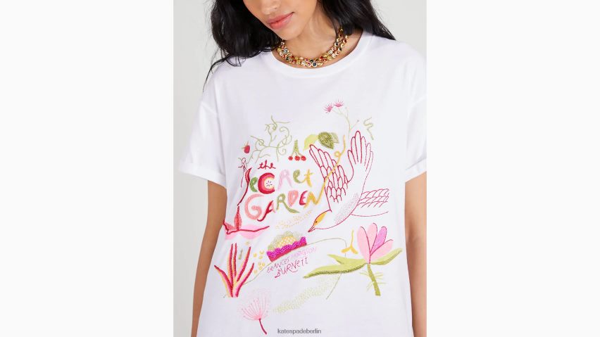 de Kate Spade Frauen Verziertes Secret Garden T-Shirt frisches Weiß NB82J2938 Bekleidung