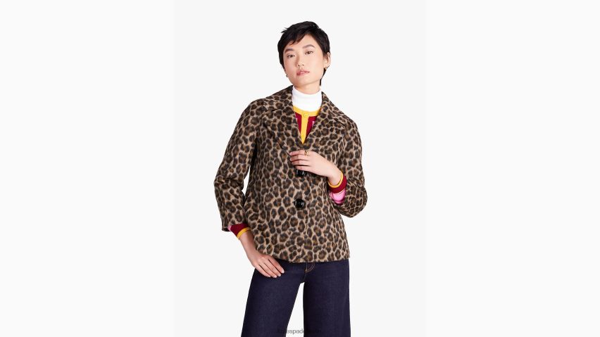 de Kate Spade Frauen gebürstete Leopardenjacke geröstete Cashewnüsse NB82J2950 Bekleidung