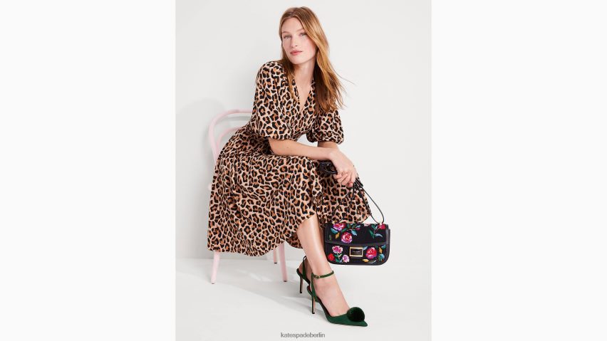 de Kate Spade Frauen wunderschönes Wickelkleid mit Leopardenmuster geröstete Cashewnüsse NB82J2937 Bekleidung