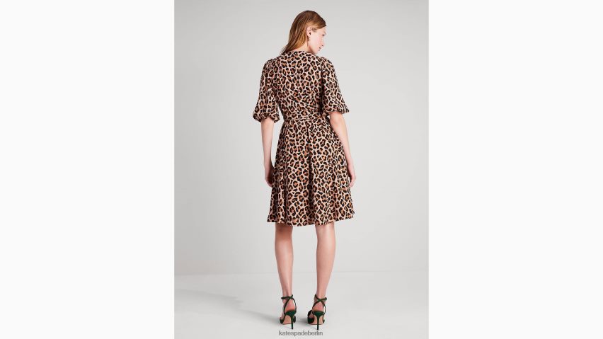 de Kate Spade Frauen wunderschönes Wickelkleid mit Leopardenmuster geröstete Cashewnüsse NB82J2937 Bekleidung