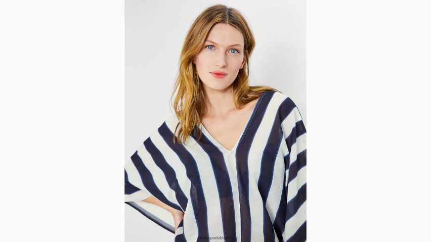 de Kate Spade Frauen Überwurfkaftan mit Markisenstreifen sattes Marine-Multi NB82J2805 Bekleidung