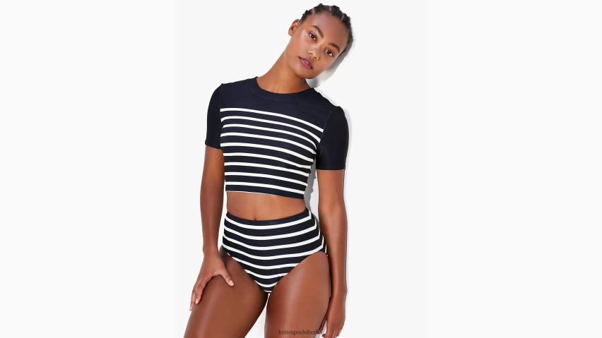 de Kate Spade Frauen Rashguard-Oberteil mit bretonischen Streifen Schwarz NB82J2793 Bekleidung