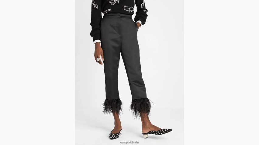 de Kate Spade Frauen Hose aus Satin mit Federbesatz Schwarz NB82J2885 Bekleidung