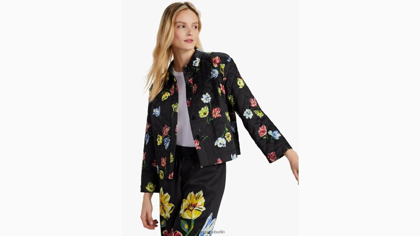 de Kate Spade Frauen Steppjacke mit platziertem Blumenmuster Schwarz NB82J2742 Bekleidung