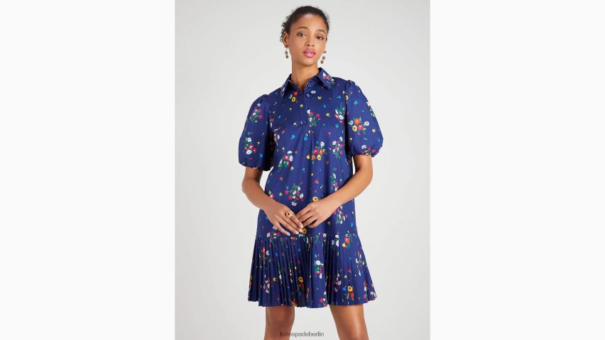 de Kate Spade Frauen Blumenstrauß werfendes, plissiertes Seekleid Französische Marine NB82J2918 Bekleidung
