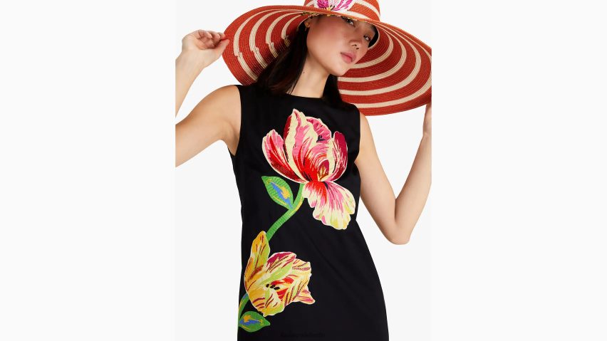 de Kate Spade Frauen Etuikleid mit Blumenapplikationen Schwarz NB82J2731 Bekleidung