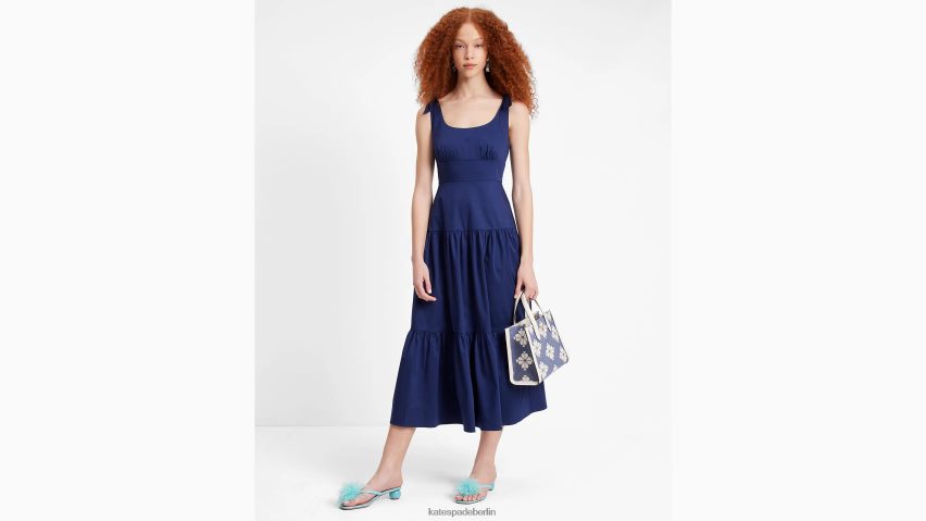 de Kate Spade Frauen Gestuftes Maxikleid aus Popeline Französische Marine NB82J2715 Bekleidung