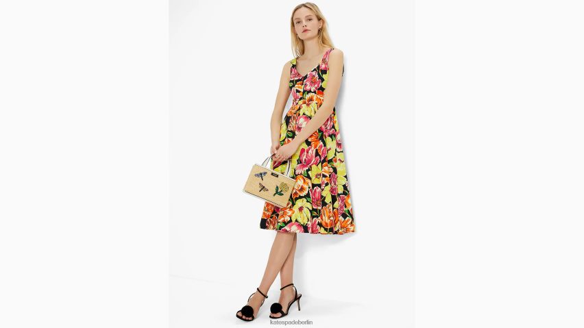 de Kate Spade Frauen Grace-Kleid mit bemalten Tulpen Schwarz NB82J2732 Bekleidung
