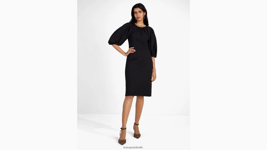de Kate Spade Frauen Ponte-Kleid mit plissierten Schultern Schwarz NB82J2876 Bekleidung