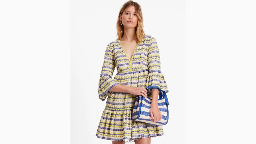 de Kate Spade Frauen Tunika mit Markisenstreifen-Stickerei perfektes Beige NB82J2708 Bekleidung