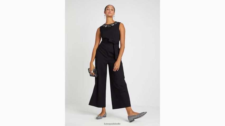 de Kate Spade Frauen Verzierter Ponte-Jumpsuit Schwarz NB82J2851 Bekleidung