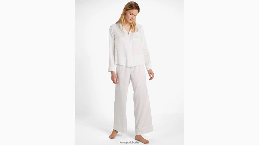de Kate Spade Frauen Mrs. Long Pyjama-Set cremefarbener Punkt NB82J2841 Bekleidung
