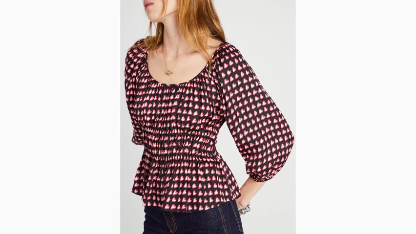 de Kate Spade Frauen Langärmliges Riviera-Oberteil mit ausgefallenen Herzen schwarz-multi NB82J2890 Bekleidung