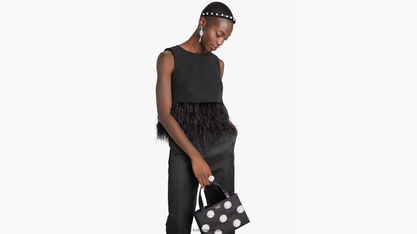de Kate Spade Frauen Oberteil aus Crêpe mit Federbesatz Schwarz NB82J2865 Bekleidung