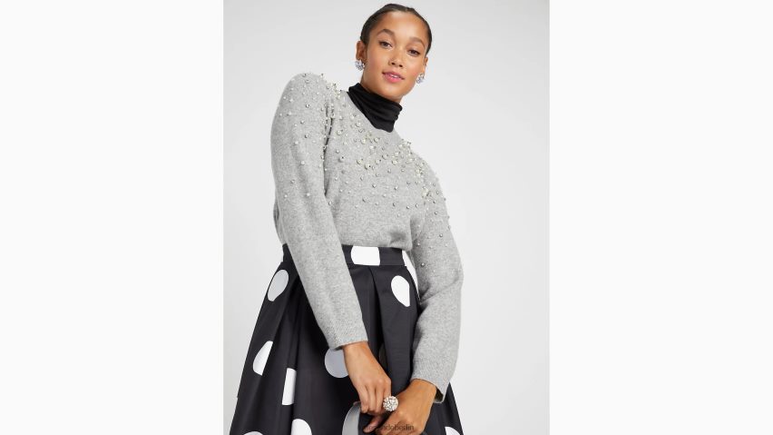 de Kate Spade Frauen Pullover mit Perlen- und Strassverzierung graue Melange NB82J2910 Bekleidung