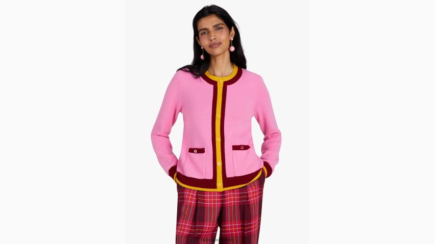 de Kate Spade Frauen Strickjacke aus Kaschmir mit Rundhalsausschnitt Grapefruitlimonade NB82J2914 Bekleidung