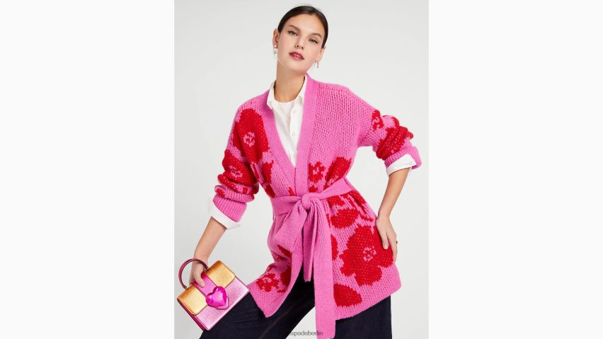 de Kate Spade Frauen Strickjacke mit Rosengarten-Intarsienmuster rosa Wolke NB82J2867 Bekleidung