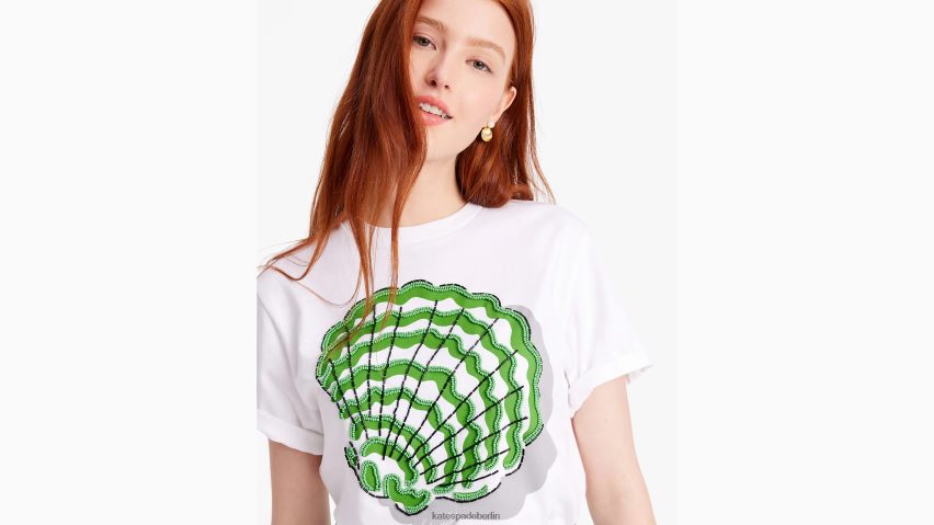 de Kate Spade Frauen Verziertes Shell-T-Shirt frisches Weiß NB82J2690 Bekleidung