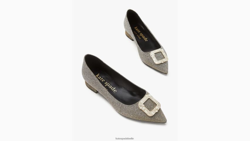 de Kate Spade Frauen Schnallen Sie sich die flachen Schuhe an Schwarz-Gold-Silber NB82J2596 Schuhwerk