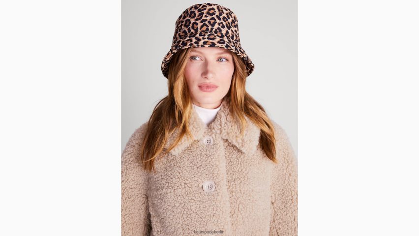 de Kate Spade Frauen Hübscher Fischerhut aus gestepptem Nylon mit Leopardenmuster geröstete Cashewnüsse NB82J21466 Zubehör