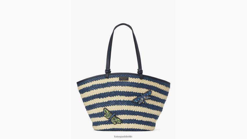de Kate Spade Frauen Große, verzierte Shore Thing-Tragetasche aus gestreiftem Stroh Blazer blau multi NB82J2303 Zubehör