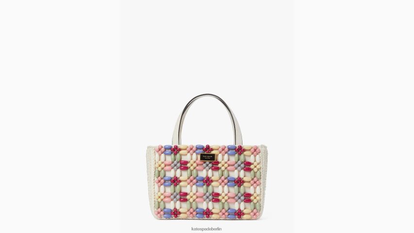 de Kate Spade Frauen Kleine Tragetasche „Sam Icon“ aus Bast mit Perlenbesatz creme multi NB82J2229 Zubehör